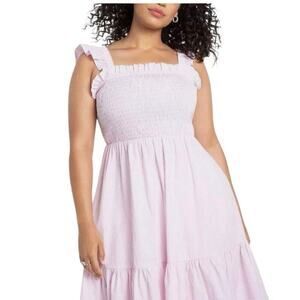 NWT Eloquii Pink Striped Smocked Ruffle Midi Dress – Size 18/20 Plus